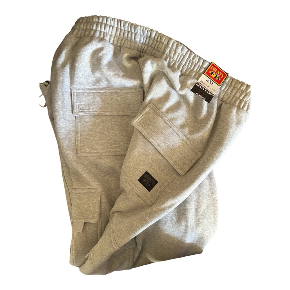 FB County Heavyweight Cargo Sweatpants Mens 2XL NWT Gray Baggy Zip Hem